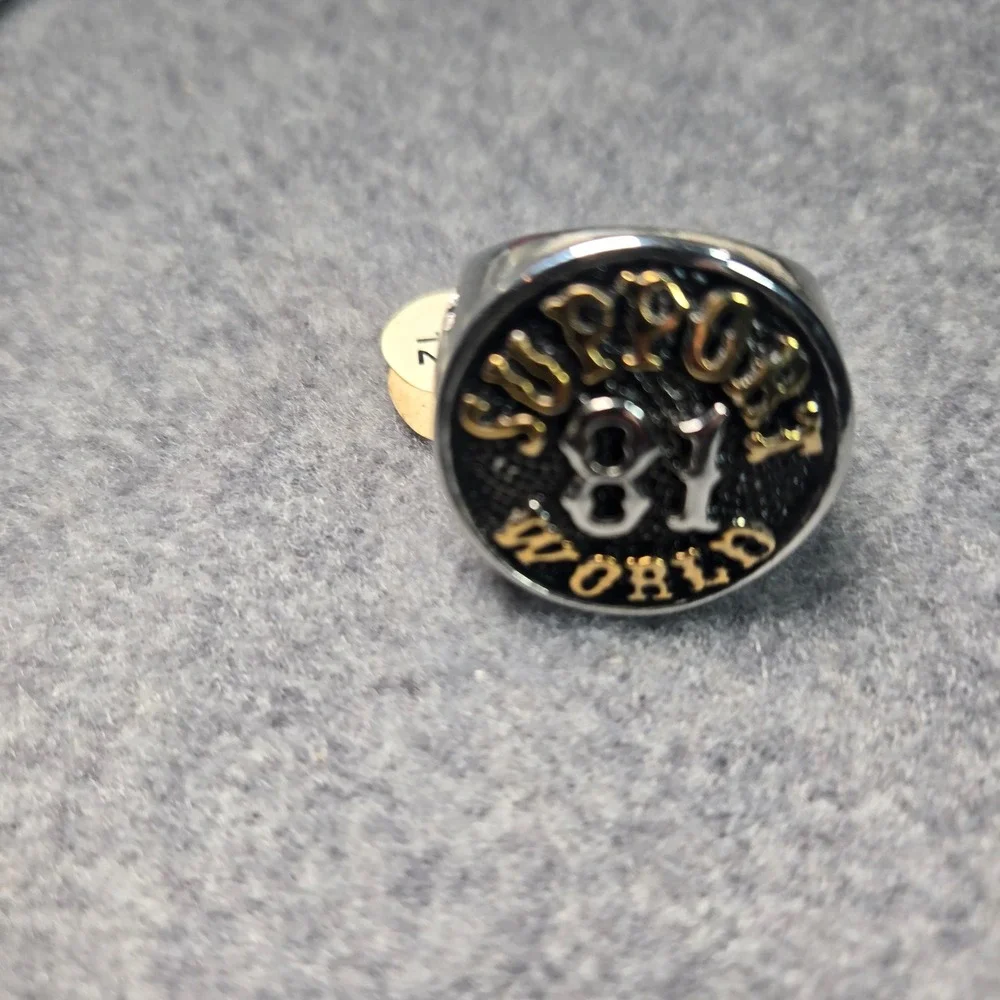Support 81 World Biker Ring Mens Size 12 Silver Gold Tone Motorcycle Club Signet